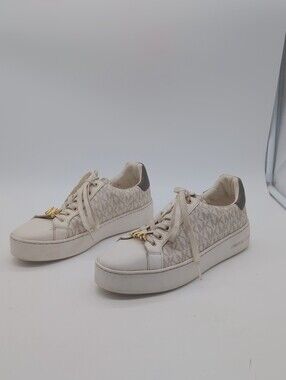 Michael Kors Vanilla Signature Logo Platform Sneakers Gold MK Sz 8.5